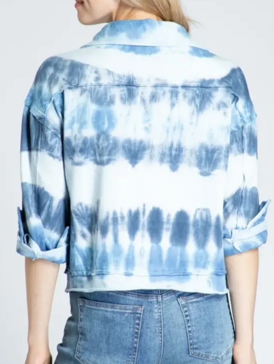 APNY Raw Edge Indigo Tie-dye French Terry Jacket, Size L - Picture 3 of 14